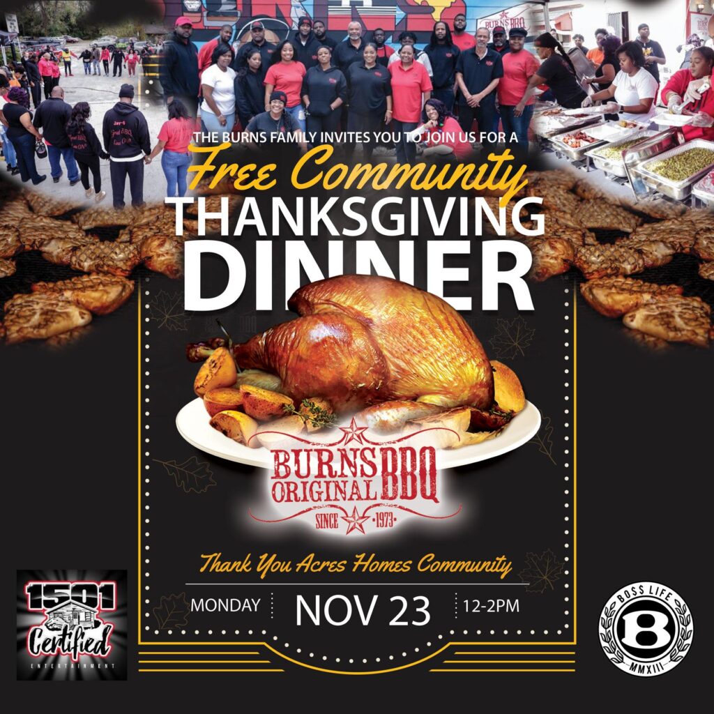 Burns Original Bar-B-Que Partners With BossLife Foundation, & 1501 Records For Annual Thanksgiving Dinner Give Away!