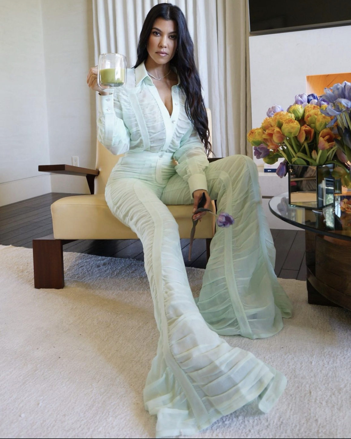 Kourtney-Kardashian-Promotes-Her-Poosh-Brand-Wearing-Mint-Green-Ruched